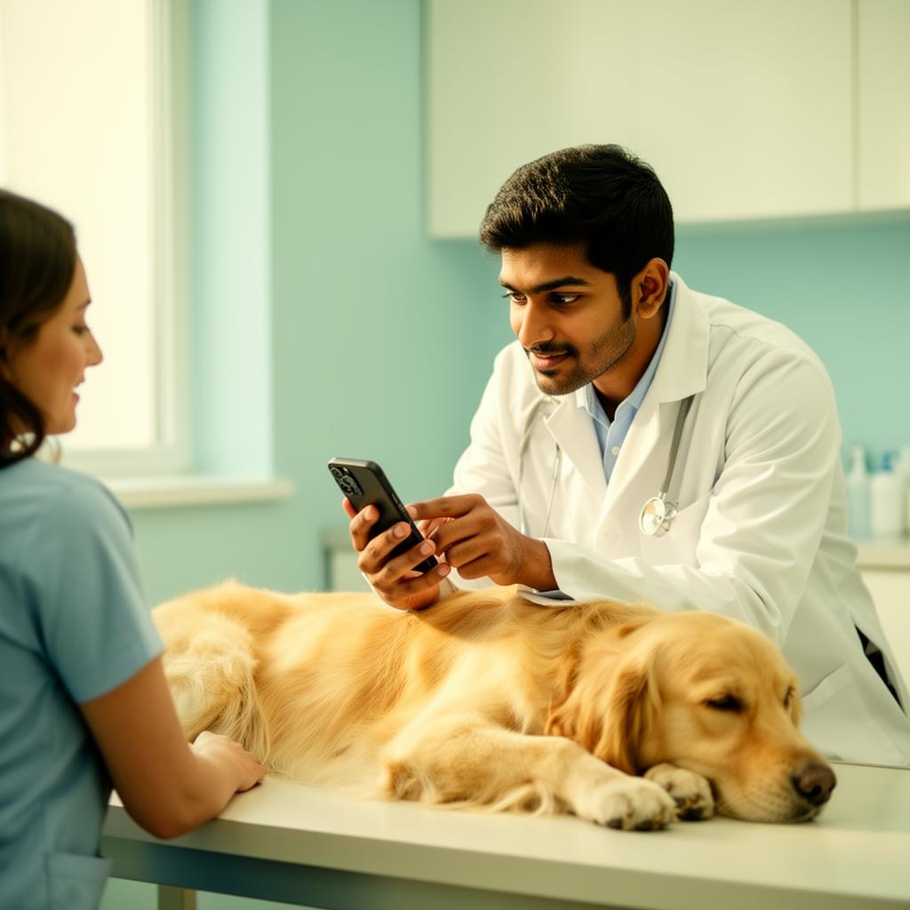Veterinarian consulting a pet owner online